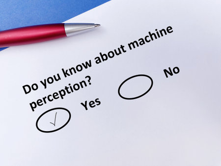 A person is answering question about artificial intelligence. He knows about machine perception.の写真素材