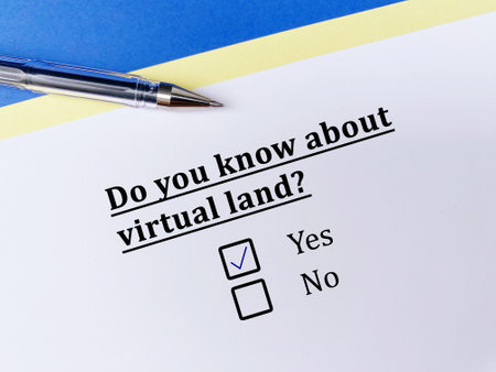 A person is answering question about artificial intelligence. He knows about virtual land.の写真素材