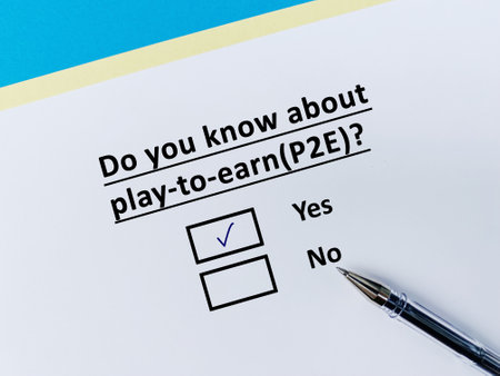 A person is answering question about artificial intelligence. He knows about play to earn.の写真素材