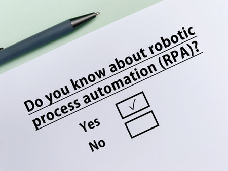 A person is answering question about artificial intelligence. He knows about robotic process automation.の写真素材
