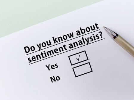 A person is answering question about artificial intelligence. He knows about sentiment analysis.の写真素材