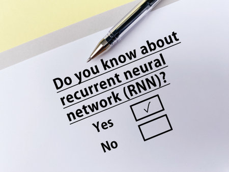 A person is answering question about artificial intelligence. He knows about recurrent neural network.の写真素材