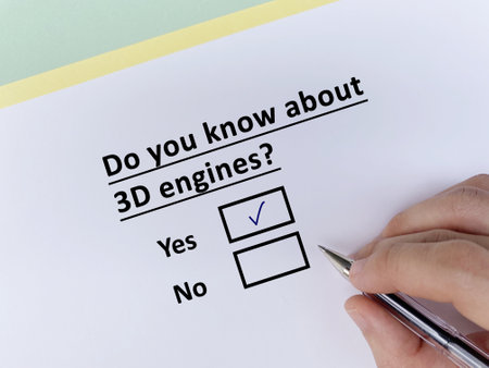 A person is answering question about artificial intelligence. He knows about 3D engines.の写真素材