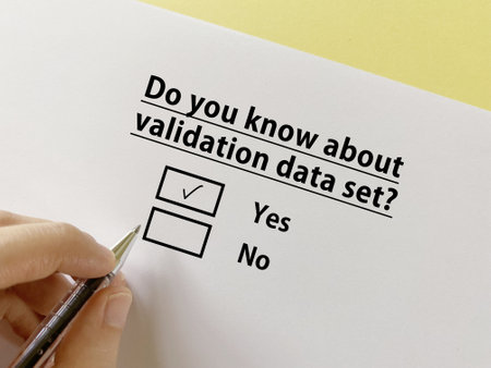 A person is answering question about artificial intelligence. He knows about validation data set.の写真素材