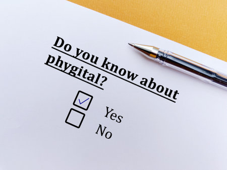 A person is answering question about artificial intelligence. He knows about phygital.の写真素材