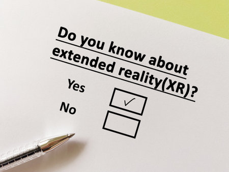 A person is answering question about artificial intelligence. He knows about extended reality (XR)の写真素材