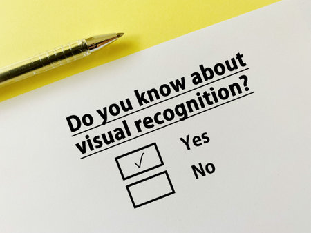 A person is answering question about artificial intelligence. He knows about visual recognition.の写真素材