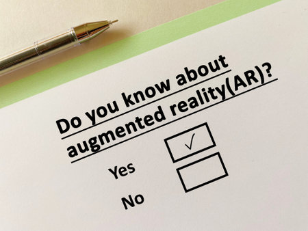 A person is answering question about artificial intelligence. He knows about augmented reality(AR)の写真素材