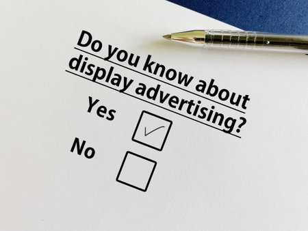 A person is answering question about advertisement. He knows about display advertising.の写真素材
