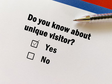 A person is answering question about advertisement. He knows about unique visitor.の写真素材