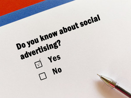 A person is answering question about advertisement. He knows about social advertising.の写真素材