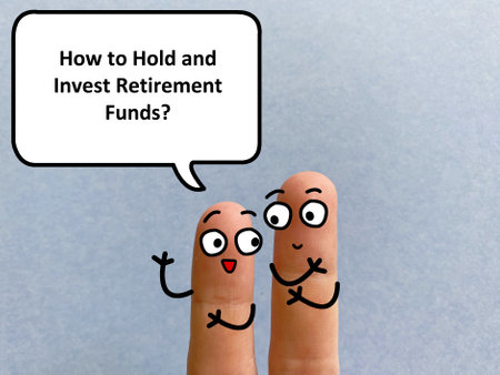 Two fingers are decorated as two person. One of them is asking how to hold and invest retirement funds.の写真素材