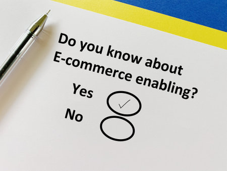 A person is answering question about logistics. He knows about e-commerce enabling.の写真素材