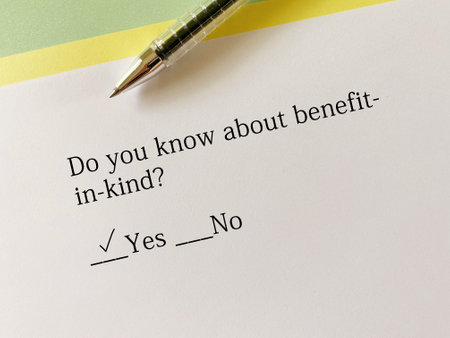 A person is answering question about taxation. He knows about benefit in kind.の写真素材