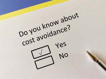 A person is answering question about finance. He knows about cost avoidance.の写真素材