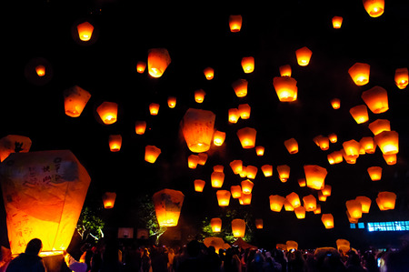 PingSi Sky Lantern Festival in Taipei, Taiwanの写真素材