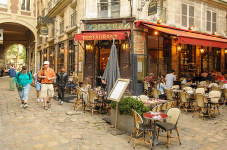 street view of Paris with bar and restaurants in Franceのeditorial素材