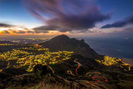 night view of jinguashi villageの写真素材