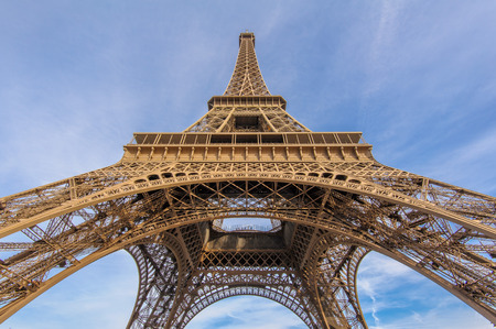Elevation angle view of eiffel tower in parisの写真素材