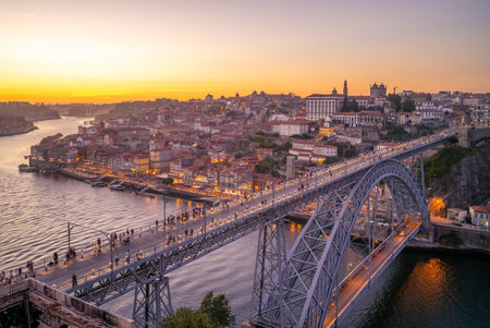 cityscape of porto in portugal at dusk