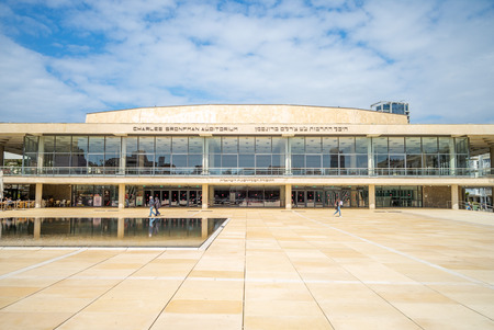 Tel Aviv, Israel - March 7, 2019: Heichal HaTarbut, also Charles Bronfman Auditorium, is the largest concert hall in Tel Aviv that located in Habima Square Center and opened in 1957のeditorial素材
