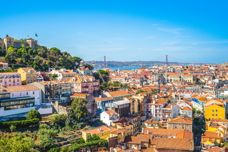 skyline of lisbon and saint george castleのeditorial素材