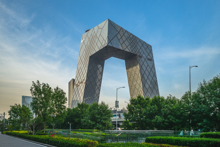 Beijing, China - May 8, 2019: China Media Group (CMG) Headquarters. The building was completed in May 2012 and  won the 2013 Best Tall Building Worldwide from CTBUHのeditorial素材