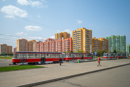 Pyongyang, North Korea - April 29, 2019: street view of pyongyang, the capital and largest city of the Democratic People's Republic of Korea (DPRK)のeditorial素材