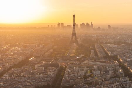 cityscape of paris in the dusk with eiffel towerの写真素材