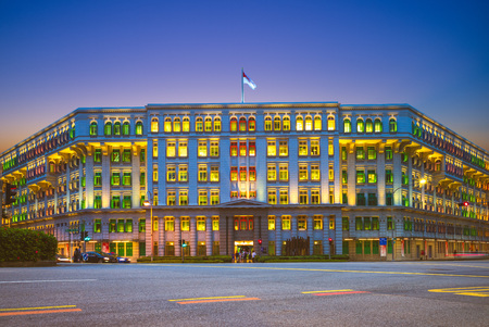 building with colorful windows at clarke quayのeditorial素材