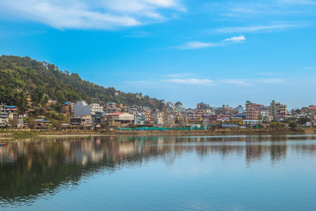 scenery of pokhara by fewa (phewa)  lake in nepal