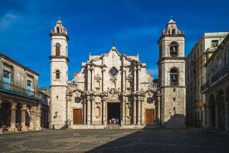 Facade of Havana (Habana) Cathedral in Cubaの写真素材