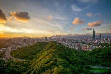 panoramic view of taipei city at nightの写真素材