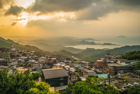 scenery of jiufen village in Taipei, Taiwan at duckの写真素材