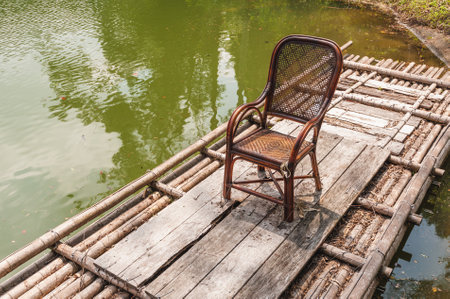 a boat float on the lake at cihu, taoyuan, taiwanの写真素材
