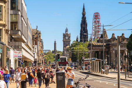 July 6, 2018: Princes street, the major thoroughfares and main shopping street in central Edinburgh,...