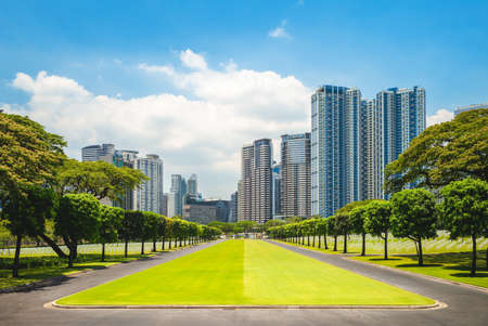 view of manila skyline from American Cemetery an Memorial in Philippinesの写真素材