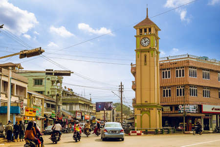 February 12, 2016: Purcell Tower located at the downtown of Pyin Oo Lwin, Myanmar Burma. The tower built in 1936 was a present from queen Victoria, and the clock was made in 1934 by Gilleteのeditorial素材