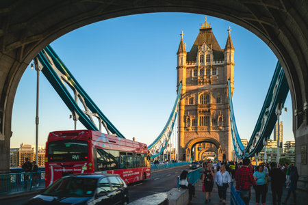 June 29, 2018: scenery on tower bridge, a combined bascule and suspension bridge crossing the River Thames in London, England, UK. It was built between 1886 and 1894 and become a world famous symbolのeditorial素材