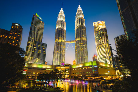June 14, 2017: petronas twin towers, the tallest buildings in Kuala Lumpur, malaysia and the tallest twin towers in the world. construction started on 1 March 1993 and completed on 31 August 1999.のeditorial素材