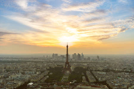 cityscape of paris in the dusk with eiffel tower in franceの写真素材