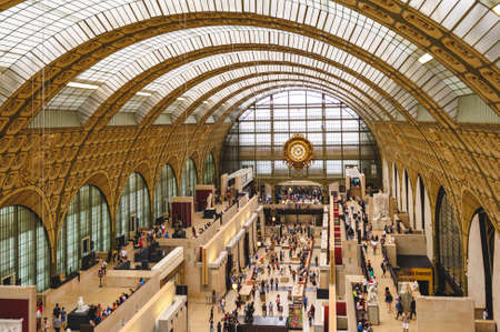 June 16, 2015: Musee dOrsay Clock, Victor Laloux, Main Hall of Musee dOrsay in paris, france, on the Left Bank of the Seine.のeditorial素材