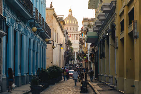 November 1, 2019: street scene of old havana in cuba. Old Havana   was founded by the Spanish November 16, 1519 in the natural harbor of the Bay of Havanaのeditorial素材