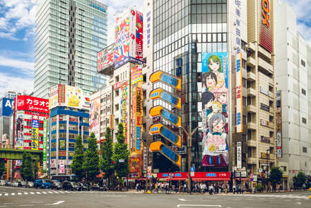 June 11, 2019: Akihabara, the area around Akihabara Station in the Chiyoda ward of Tokyo, Japan, is considered to be the center of modern Japanese popular culture and electronics shopping district.のeditorial素材