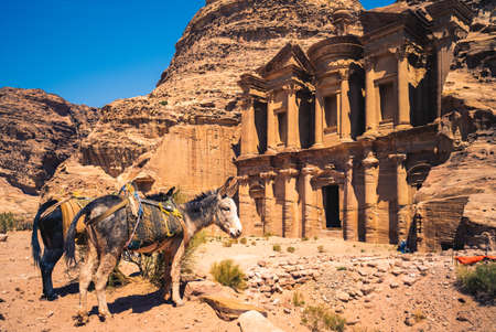 facade of Ad Deir, aka The Monastery, located at petra, jordanの写真素材