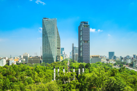 skyline of mexico city and Chapultepec park