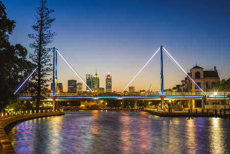 Claisebrook Cove and trafalgar bridge in perth, australia at nightの写真素材