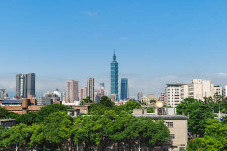 skyline of taipei city with 101 tower in taiwanの写真素材