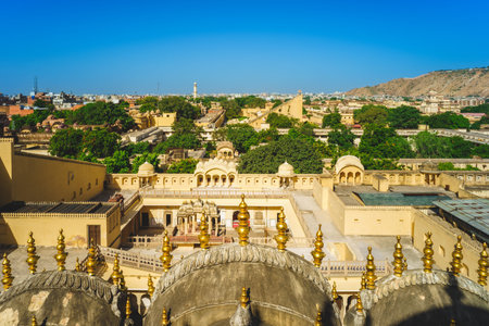 view over wind palace, aka hawa mahal, in jaipur, rajasthan, india