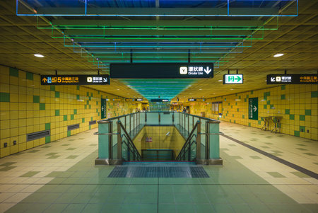 July 2nd, 2020: Dapinglin mrt station of taipei metro system located in xindian district, new taipei city, taiwan. It is a transfer station between Xindian (green) Line and Circular (yellow) Lineのeditorial素材